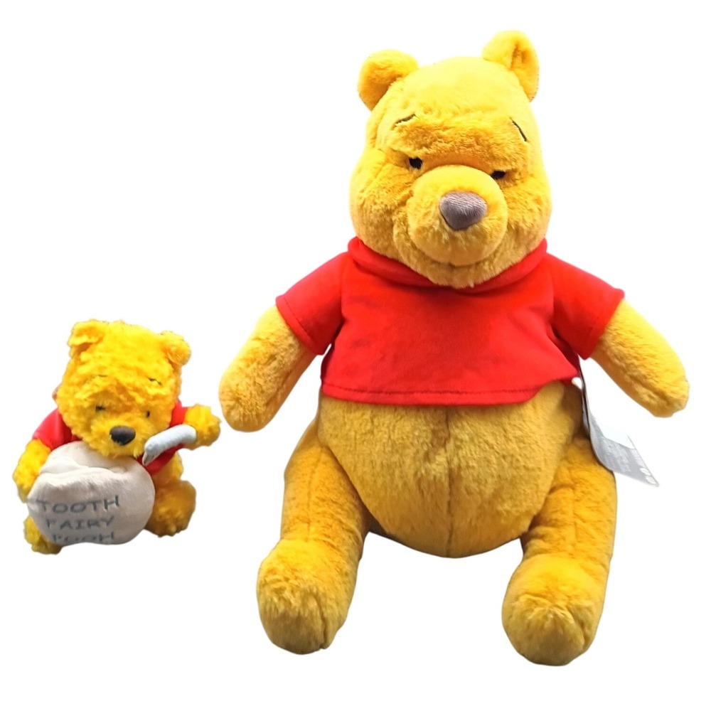 Disney Store Winnie the Pooh Plush Large 16in and Tooth Fairy Pooh 7in Set Soft